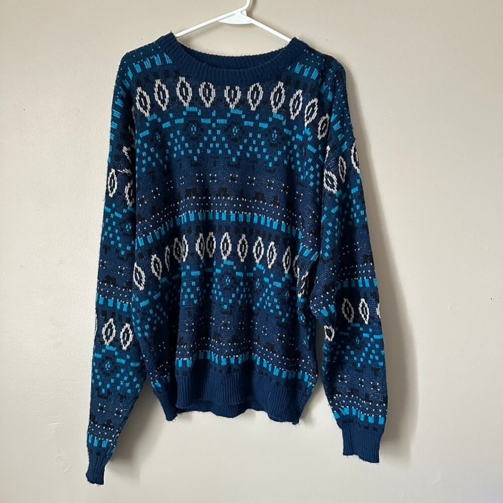 Le Tigre Vintage Mens XL Sweater Grunge Grandpa Retro Blue Crew Neck 90s USA